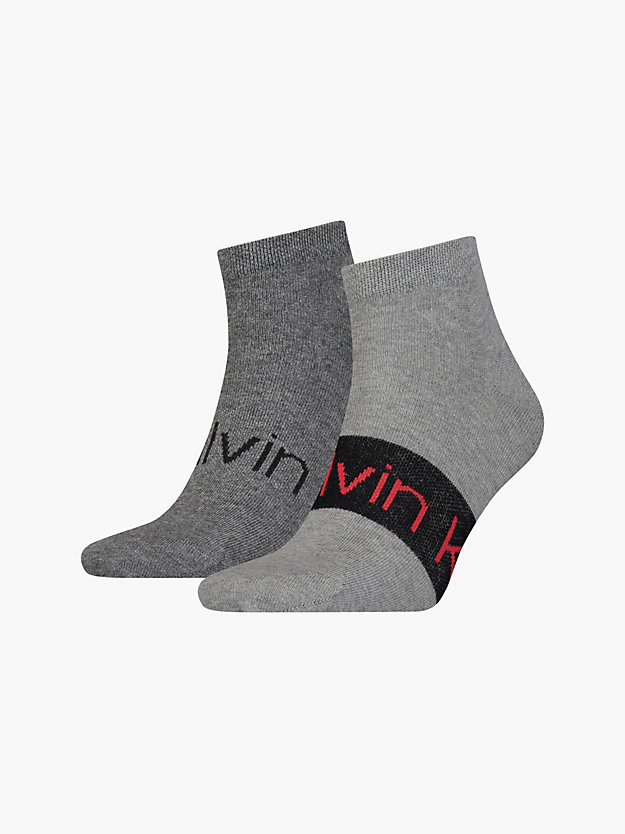 mid grey melange 2 pack logo ankle socks for men calvin klein