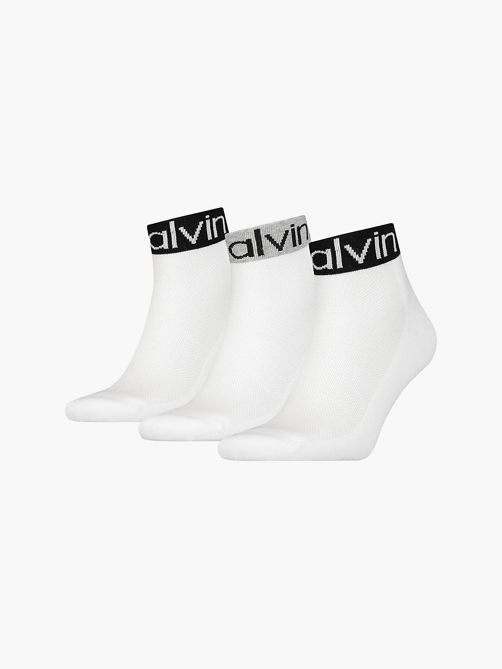 WHITE 3 Pack Logo Ankle Socks undefined men Calvin Klein