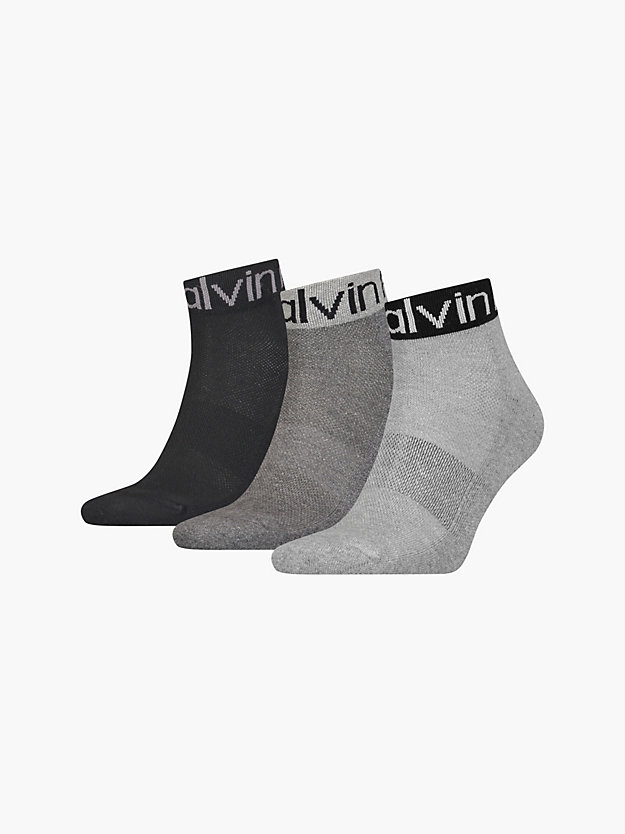 mid grey melange 3 pack logo ankle socks for men calvin klein