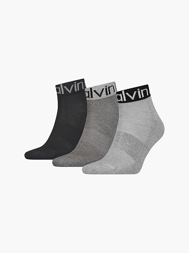 grey 3 pack logo ankle socks for men calvin klein