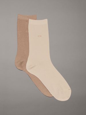 beige 2 pack crew socks for women calvin klein