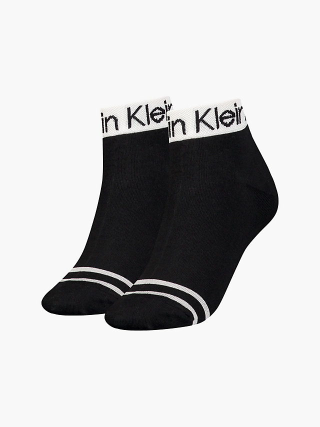Black 2 Pack Logo Stripe Ankle Socks undefined women Calvin Klein