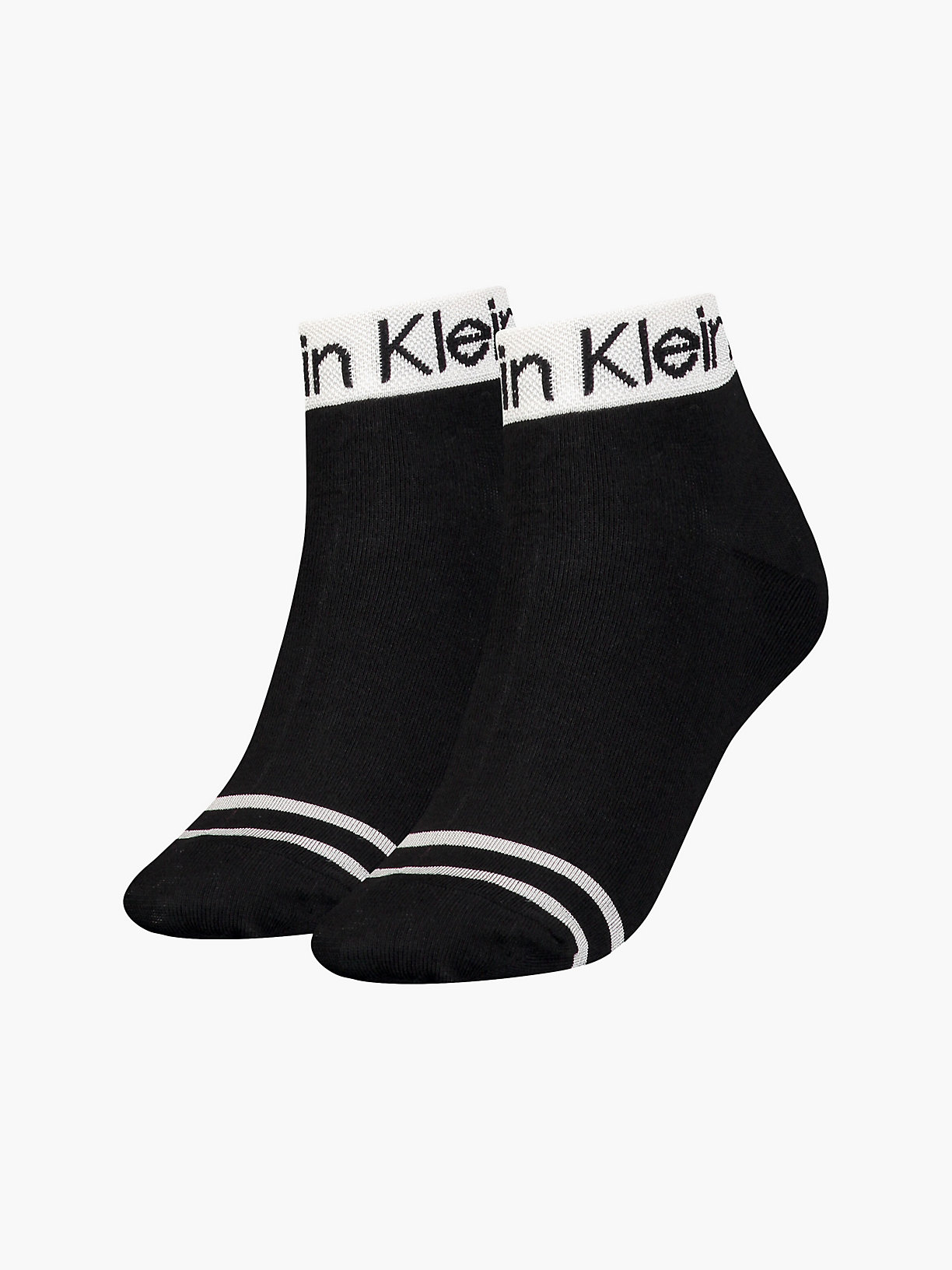 BLACK Lot de 2 paires de chaussettes de cheville à rayures for femmes CALVIN KLEIN