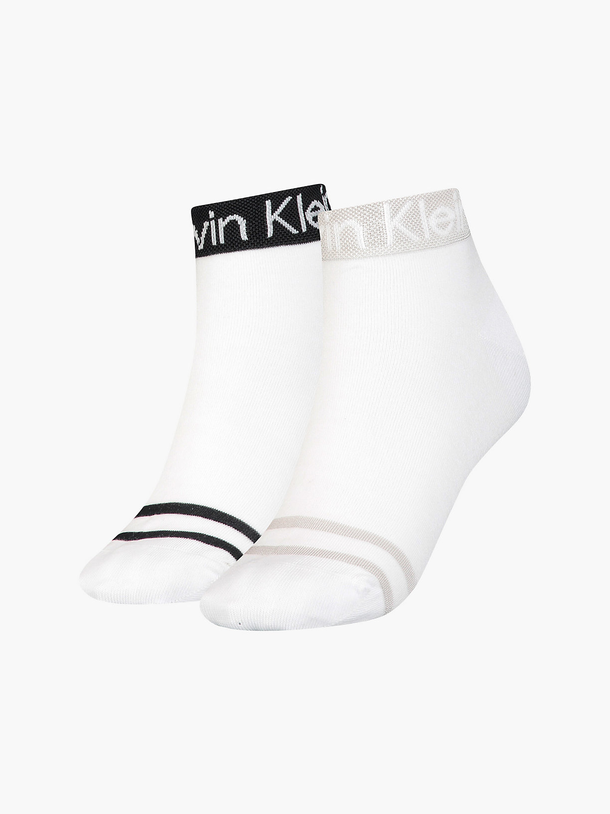 WHITE Pack de 2 pares de calcetines tobilleros de rayas de mujer CALVIN KLEIN