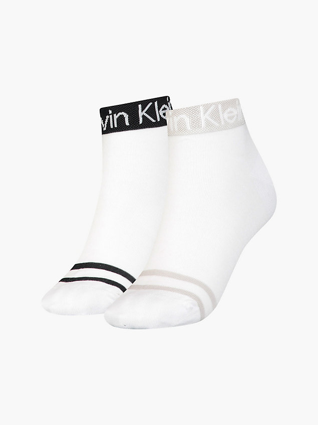 white 2 pack logo stripe ankle socks for women calvin klein