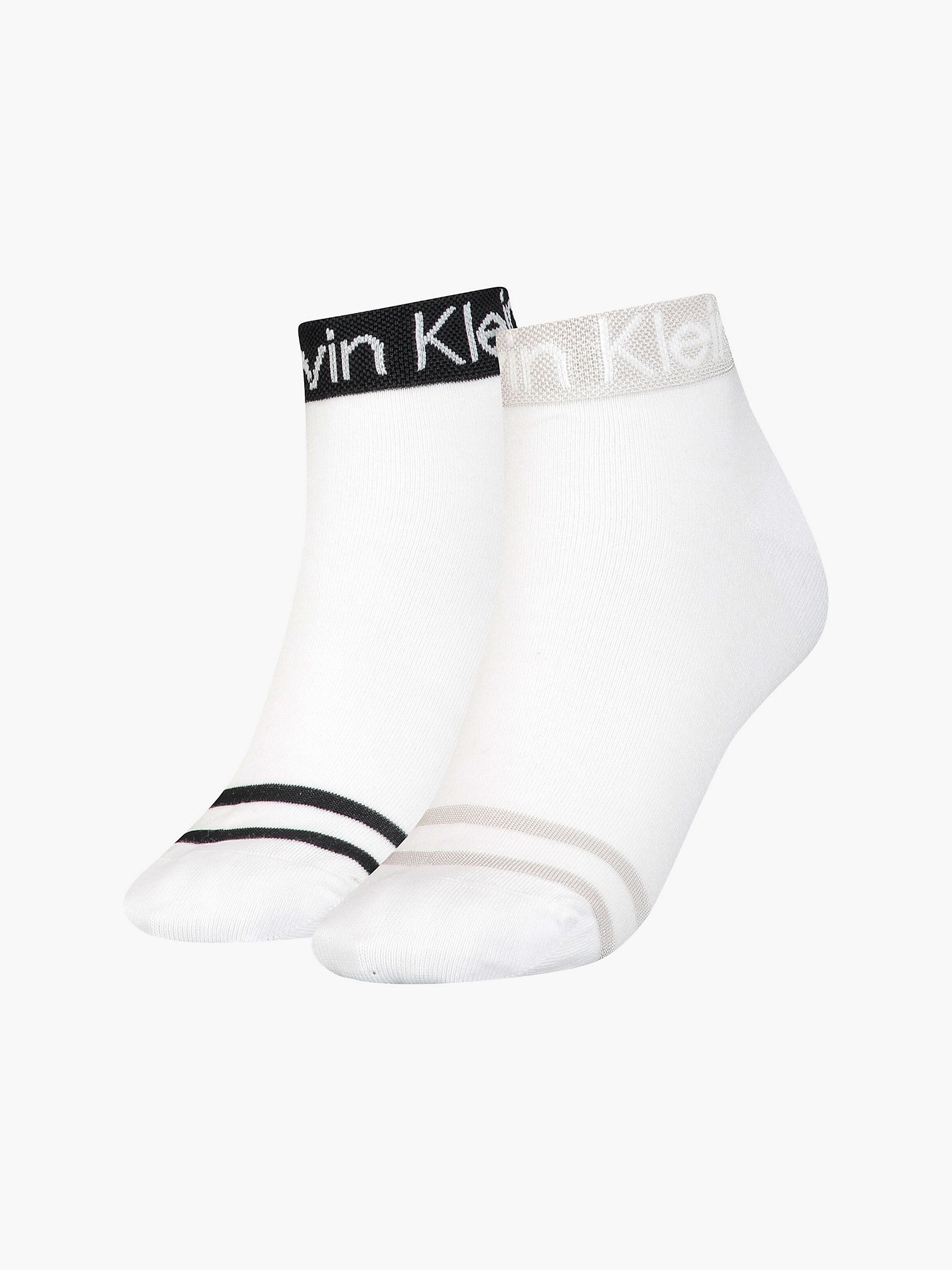 White 2 Pack Logo Stripe Ankle Socks undefined women Calvin Klein