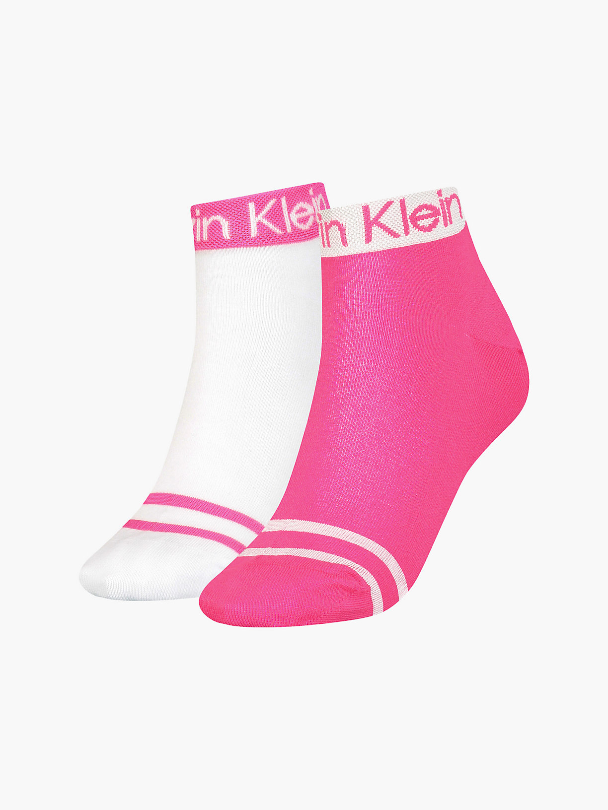 MAGENTA 2 Pack Logo Stripe Ankle Socks for women CALVIN KLEIN