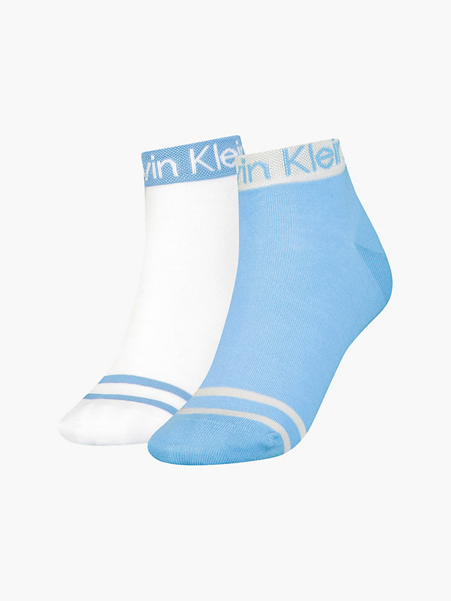 blue 2 pack logo stripe ankle socks for women calvin klein