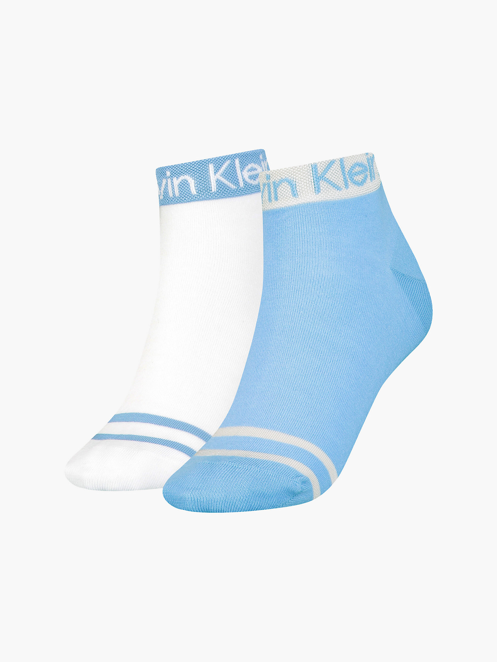Light Blue 2 Pack Logo Stripe Ankle Socks undefined women Calvin Klein
