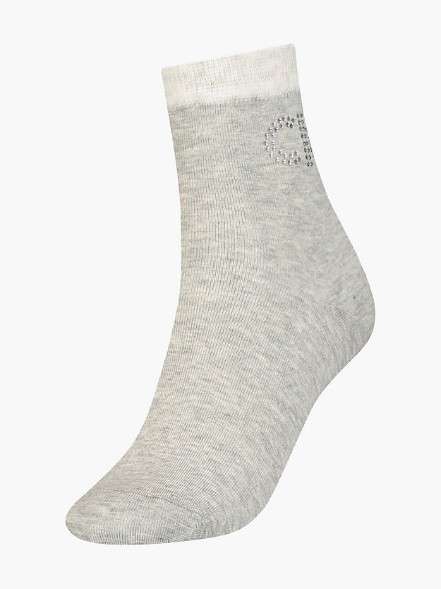 light grey melange crystal logo crew socks for women calvin klein