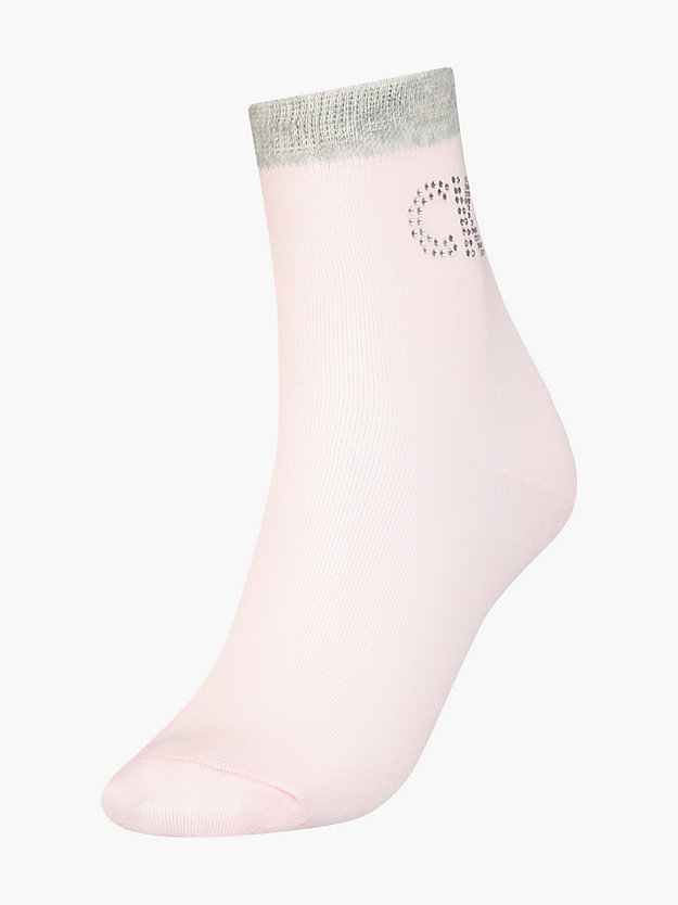 pink crystal logo crew socks for women calvin klein