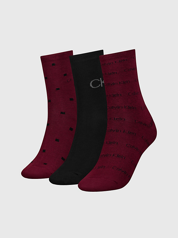 pack de 3 pares de calcetines de deporte con logo en set de regalo burgundy de mujeres calvin klein