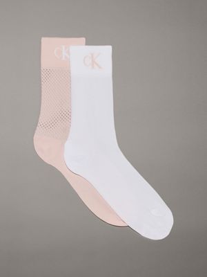 pink / white 2 pack crew socks for women calvin klein jeans