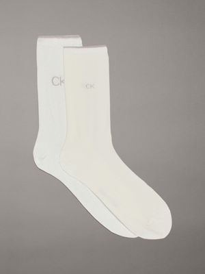 white 2 pack iridescent crew socks for women calvin klein