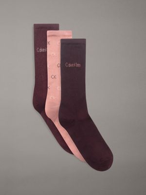 pack de 3 pares de calcetines de deporte de fibra metálica en set de regalo burgundy/rose pink de mujeres calvin klein