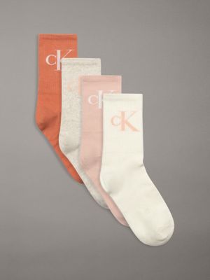 off white/light peach 4 pack crew socks gift set for women calvin klein jeans