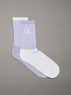 purple 2 pack striped crew socks for women calvin klein jeans