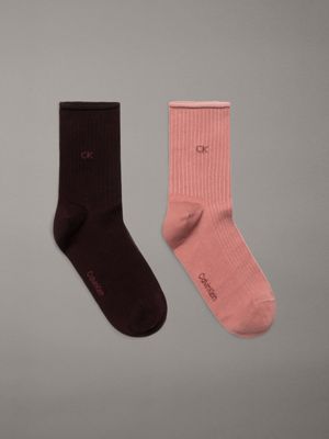 beige 2 pack striped crew socks for women calvin klein