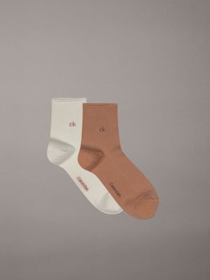 white 2 pack striped crew socks for women calvin klein