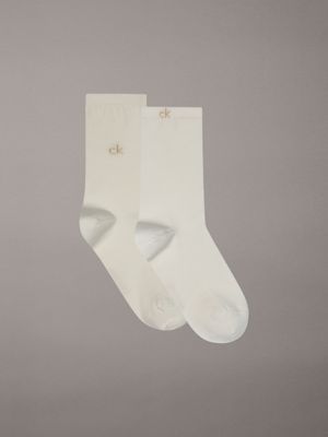 white 2 pack crew socks for women calvin klein