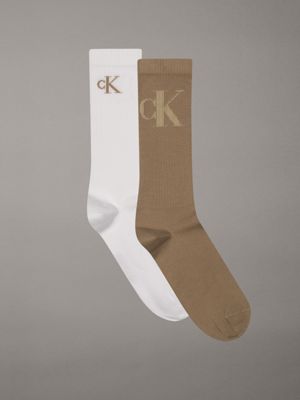 beige 2 pack crew socks for men calvin klein jeans