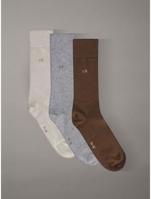 brown 3 pack soft cotton stretch crew socks for men calvin klein