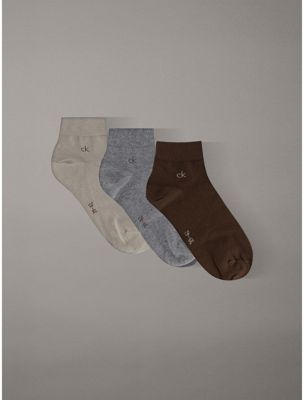 brown 3 pack soft cotton stretch ankle socks for men calvin klein
