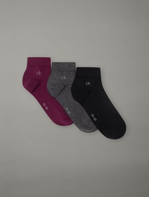 lot de 3 paires de chaussettes de cheville en coton doux et élastique purple pour hommes calvin klein