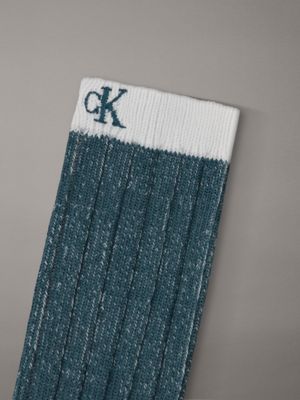 blue wing teal striped soft cotton monogram boot socks for men 