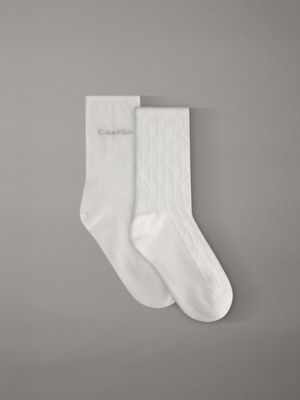 white 2 pack soft cotton stretch crew socks for women calvin klein