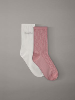 pink 2 pack soft cotton stretch crew socks for women calvin klein