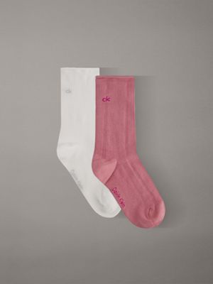 pink 2 pack soft cotton rolltop crew socks for women calvin klein