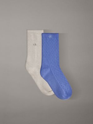 blue 2 pack linen blend crew socks for women calvin klein