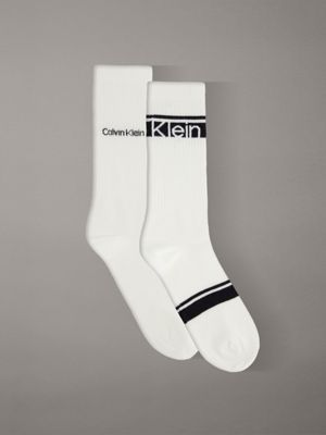 white 2 pack cotton logo stripe crew socks for men 