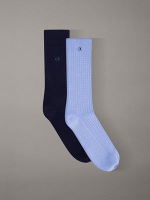 blue 2 pack soft cotton waffle crew socks for men calvin klein