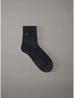 black glanzende geribbelde enkelsokken van zacht katoen voor dames - calvin klein