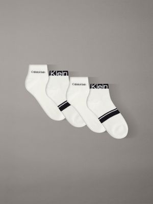 white 4 pack cotton logo stripe ankle socks for men 