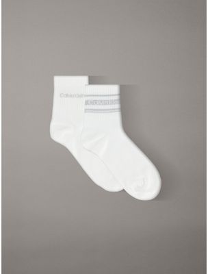 white 2 pack logo stripe ankle socks for women 