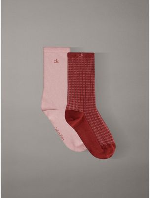 red 2 pack logo texture crew socks for women calvin klein