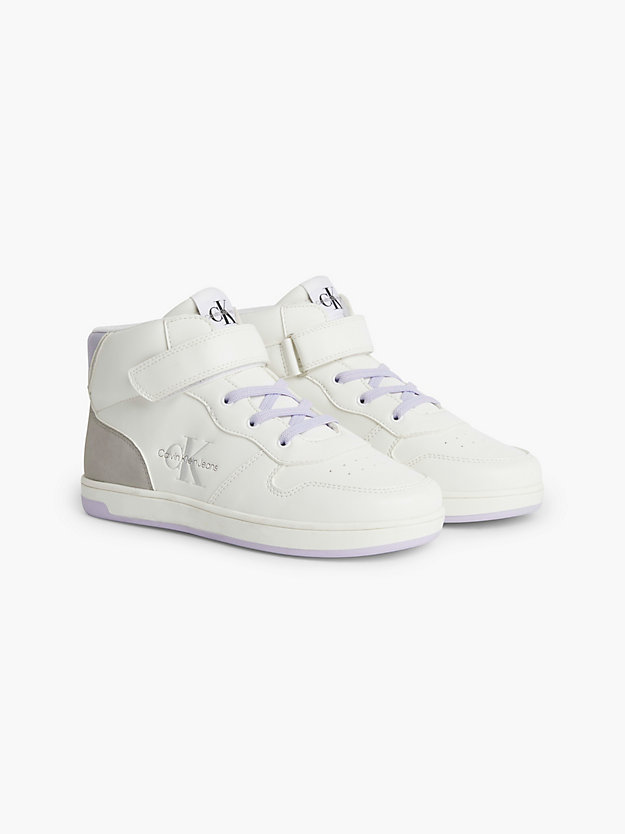 white/lilac recycled kids high-top trainers for girls calvin klein jeans
