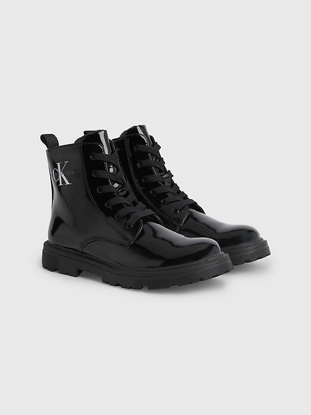BLACK Recycled Patent Leather Kids Boots for girls CALVIN KLEIN JEANS