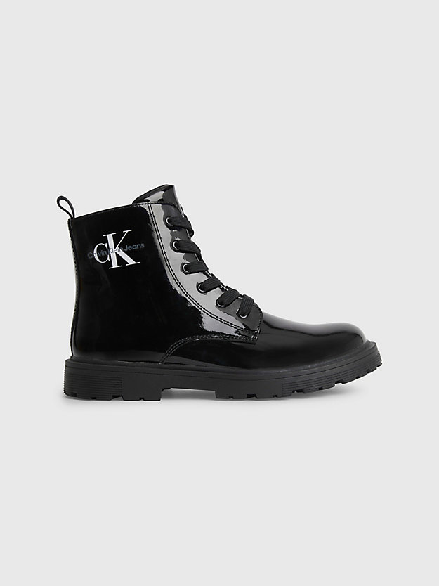 black recycled patent leather kids boots for girls calvin klein jeans