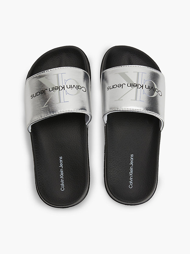 SILVER Faux Leather Kids Sliders for girls CALVIN KLEIN JEANS