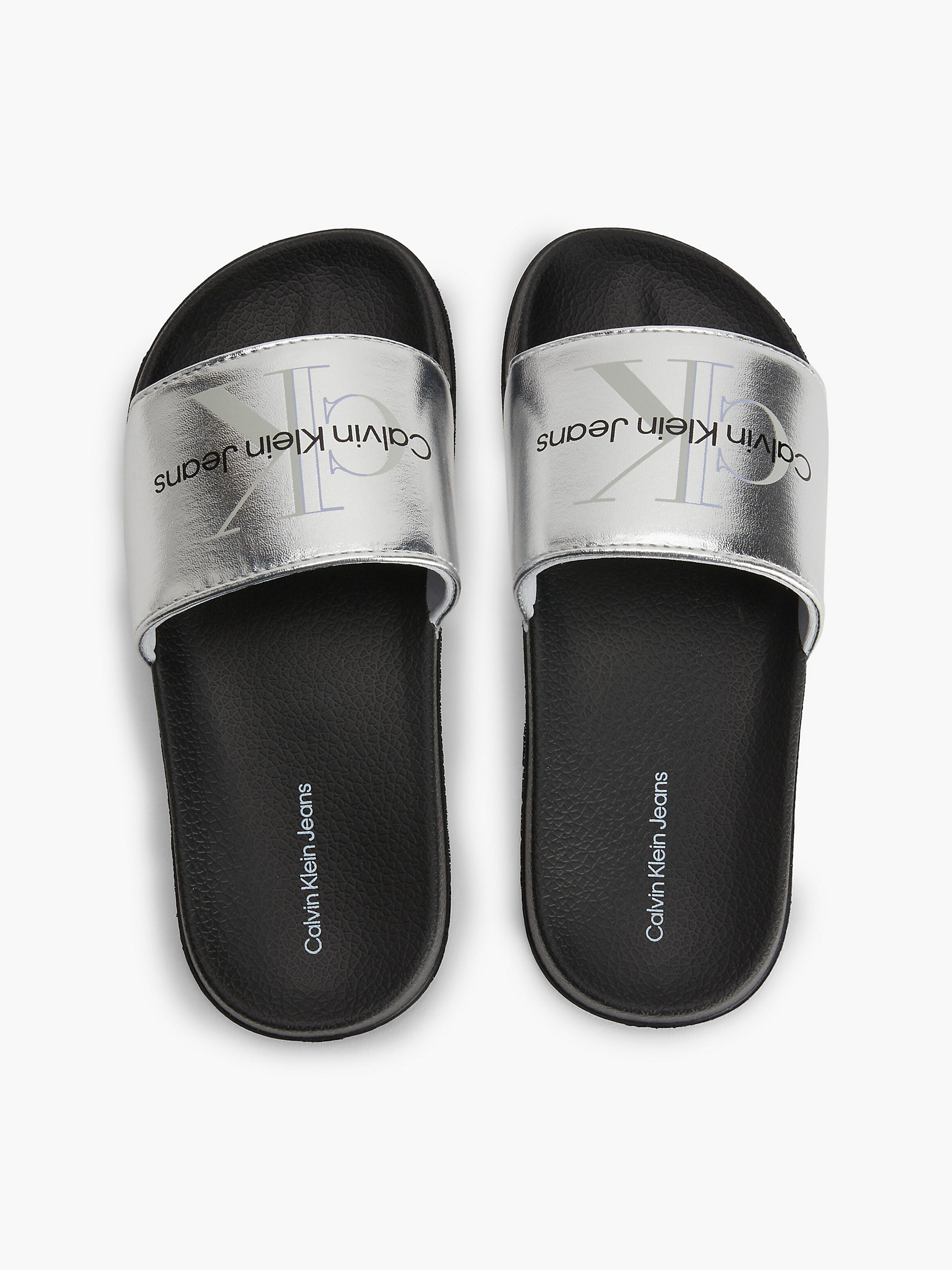 Silver Faux Leather Kids Sliders undefined girls Calvin Klein