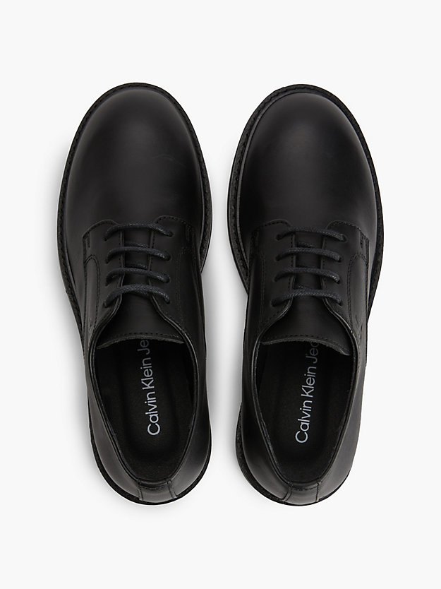 black leather kids lace-up shoes for kids unisex calvin klein jeans