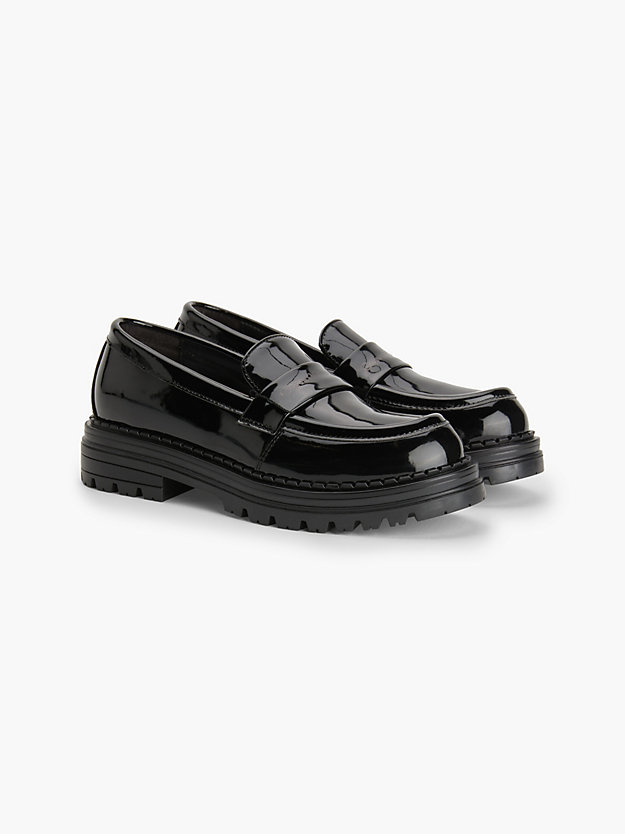 BLACK Faux Patent Leather Kids Loafers for kids unisex CALVIN KLEIN JEANS