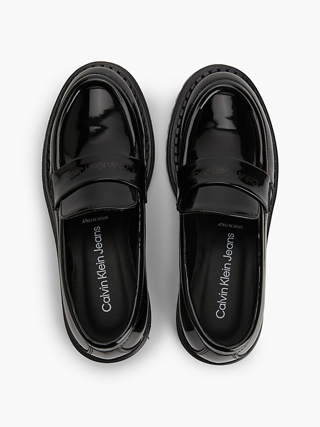 black faux patent leather kids loafers for kids unisex calvin klein jeans