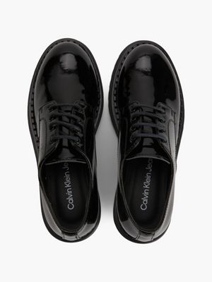 black faux patent leather kids lace-up shoes for kids unisex calvin klein jeans