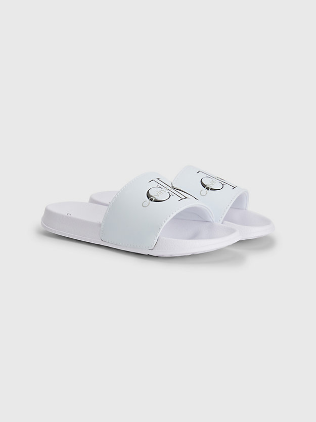 WHITE Faux Leather Kids Sliders for boys CALVIN KLEIN JEANS