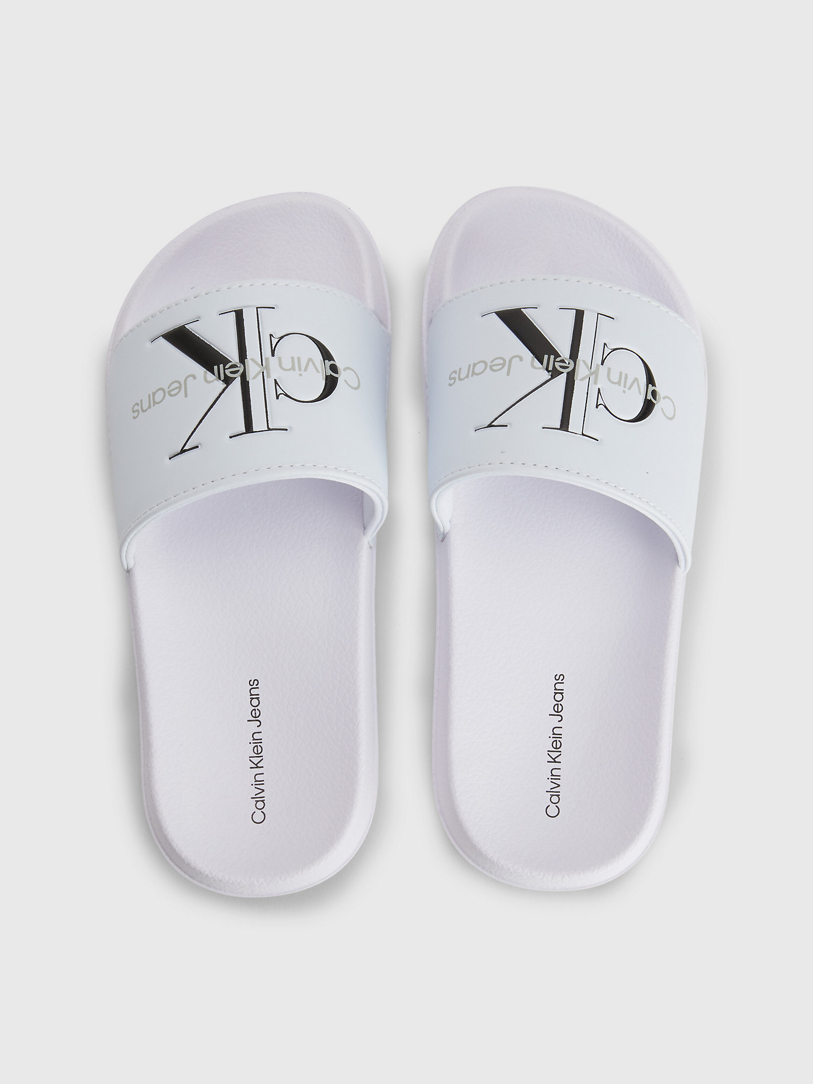 White Faux Leather Kids Sliders undefined boys Calvin Klein